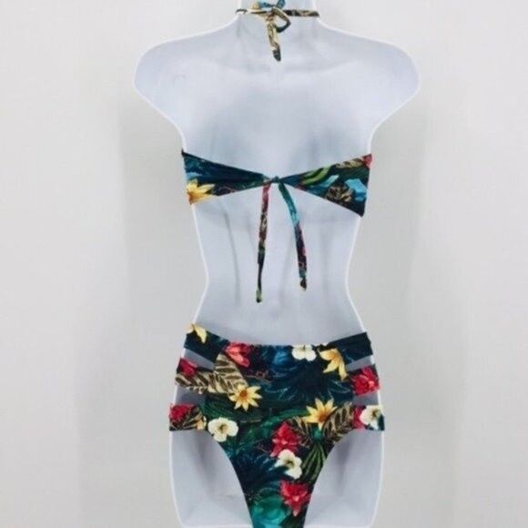 BrilHo Do Sol halter bikini halter floral cutout jungle floral print Large BoxA - Picture 2 of 6